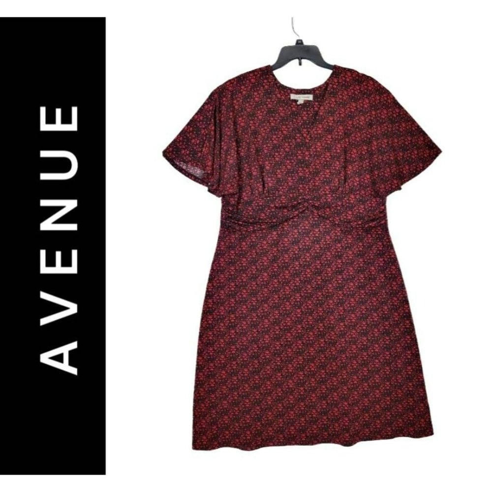 Avenue Women 's Red Black Size 22 24 Trapeze Flared Sleeve Career Formal Dress